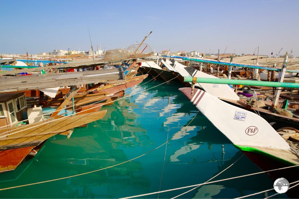 The dhow harbour in Al Ruwais is home to a large fleet of fishing boats.