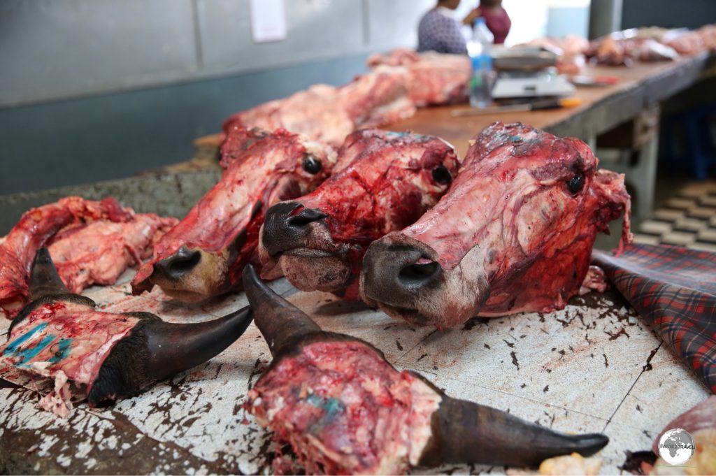 Anyone for a cow’s head? The meat market is not the ideal place for vegetarians.
