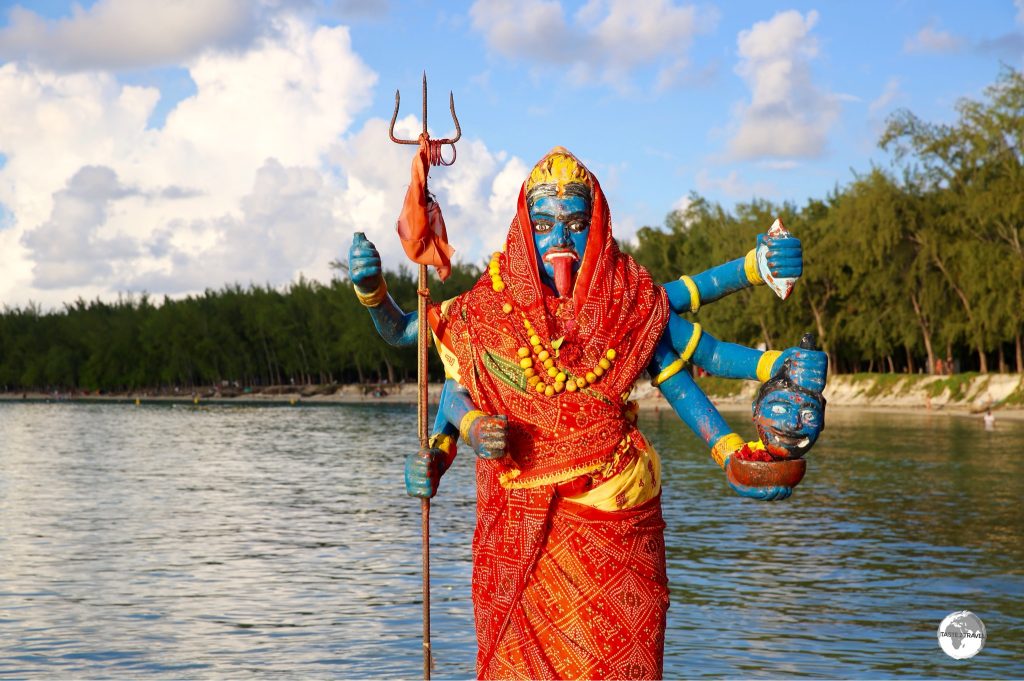 A Hindu god at a seaside temple near Trou aux Biches.