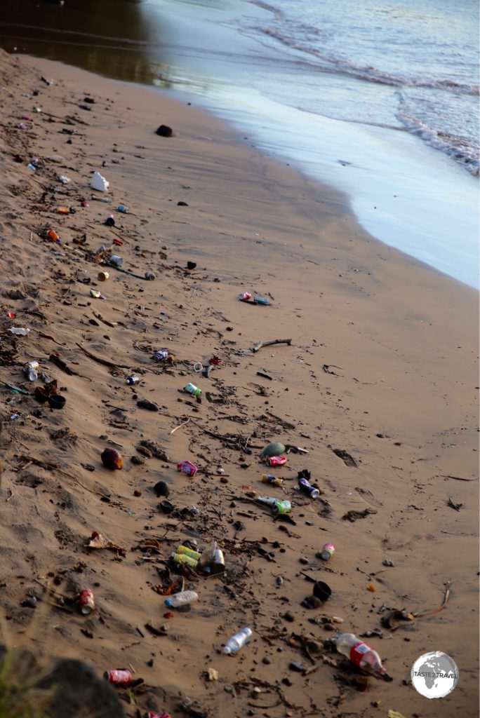A beach, covered with litter, in the east coast town of Sada.