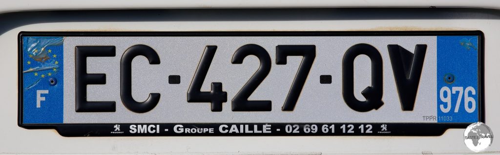The license plate of my rental car bearing the Mayotte department number of 976.