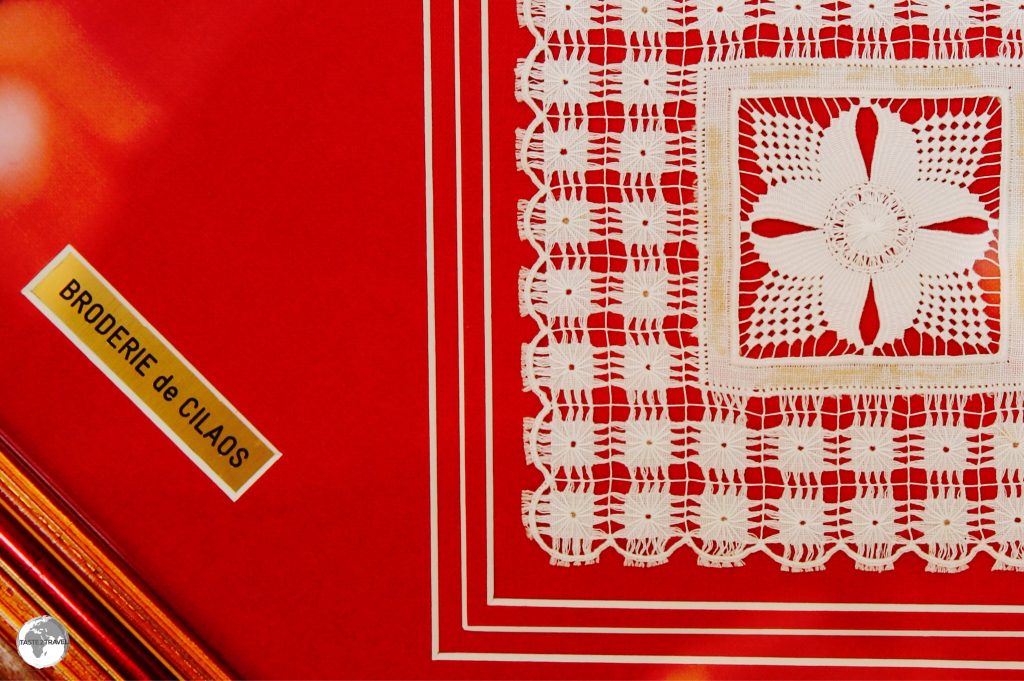 An example of Cilaos embroidery, on display at the embroidery museum.
