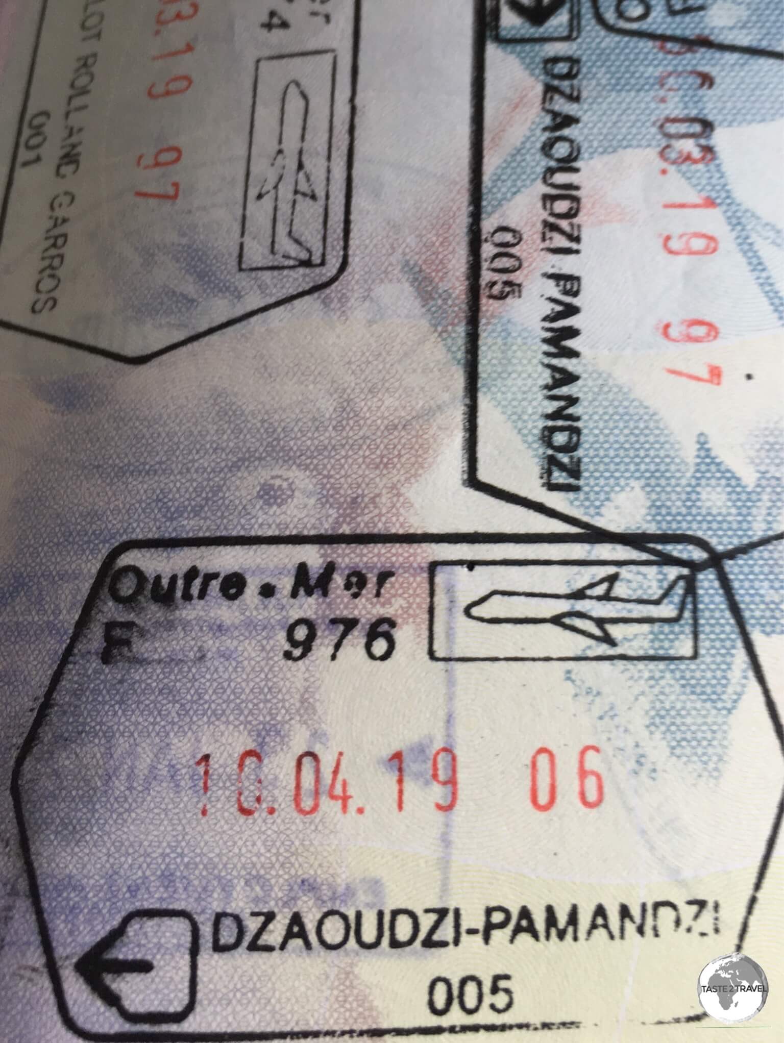 Mayotte passport stamps.