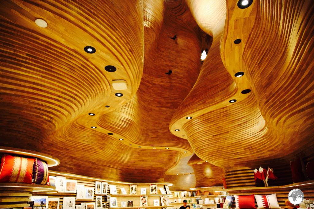 The striking wooden ceiling of the museum gift shop was designed by an Australian architectural firm.