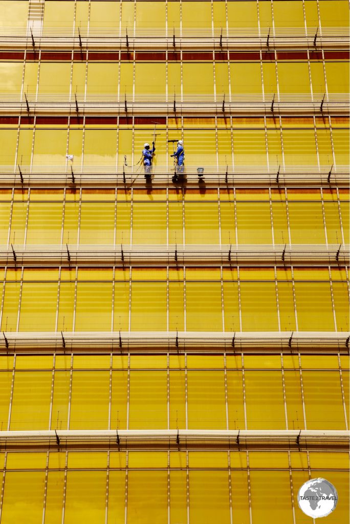 Window cleaners at the Radisson Blu Hotel in Doha.