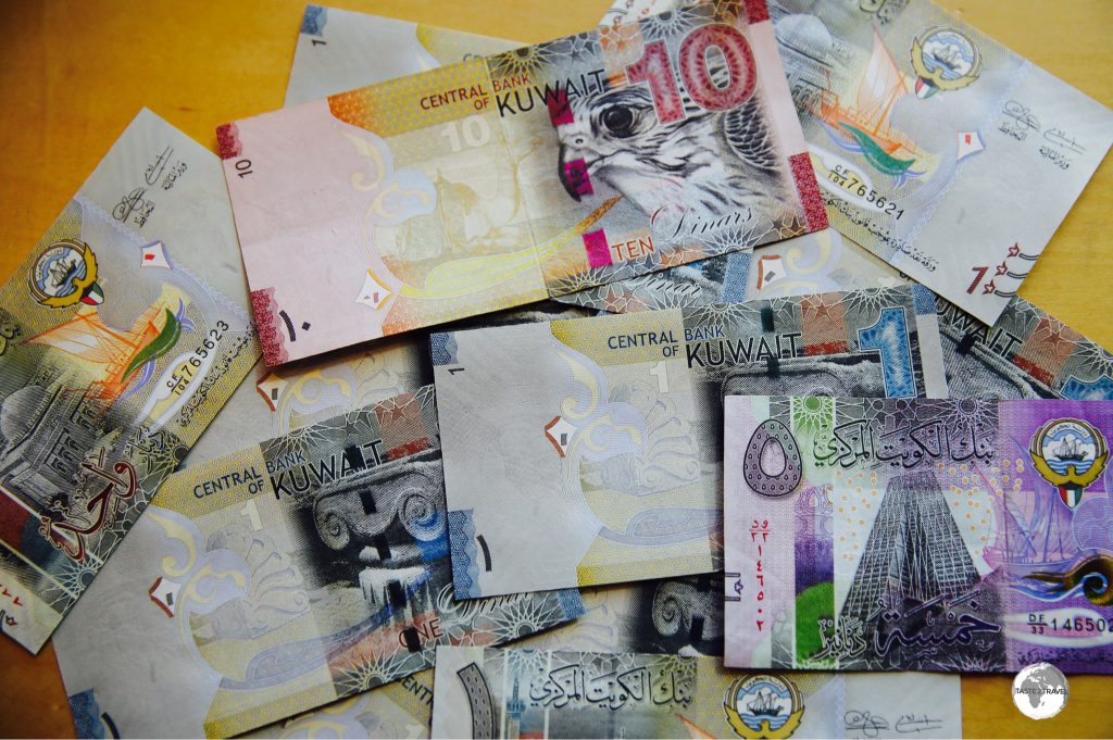 Colourful Kuwaiti Dinars, one of the world's most valuable currencies.
