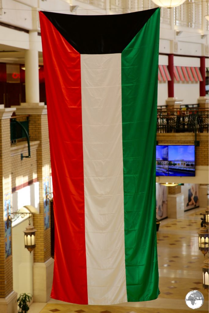 The Kuwaiti flag on display at Sharq Mall.