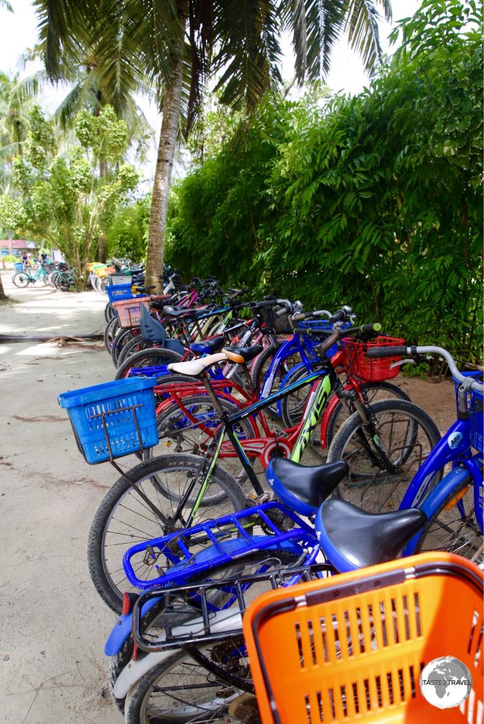 A small section of the busy bicycle parking area at Anse Source d’Argent.