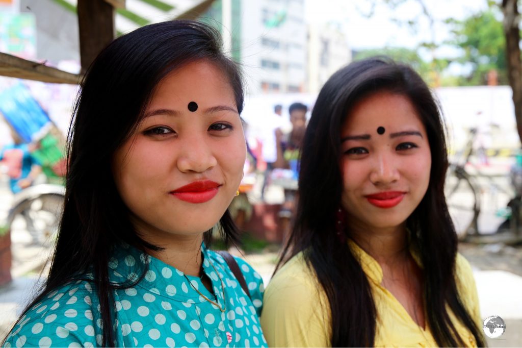 Two sisters visiting the National Museum in Dhaka.