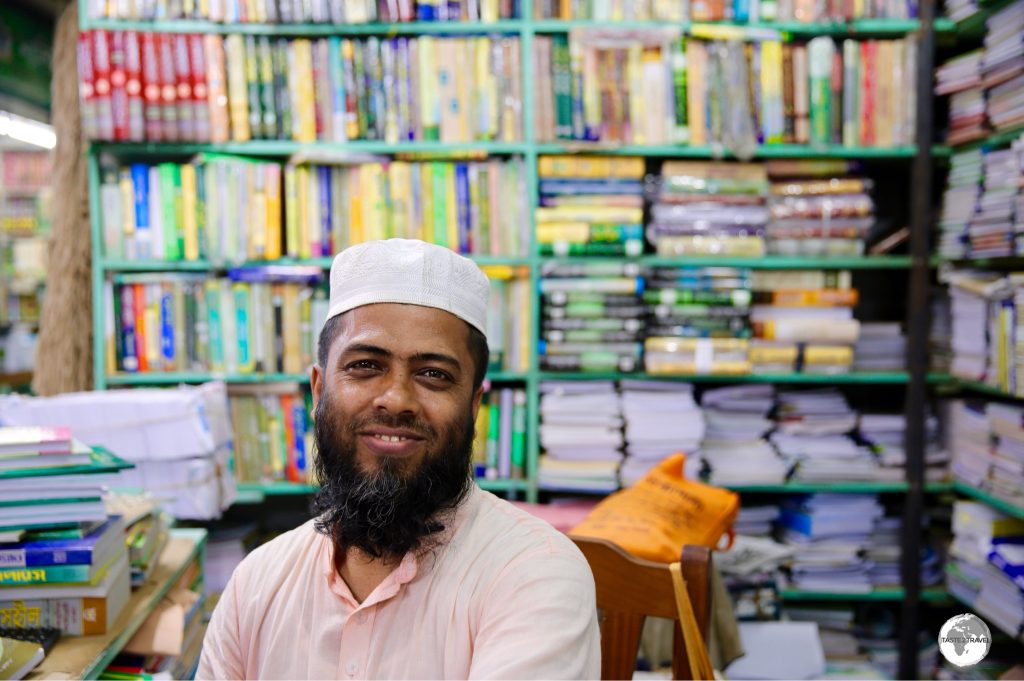A seller of Islamic books at Bongo Bazar.