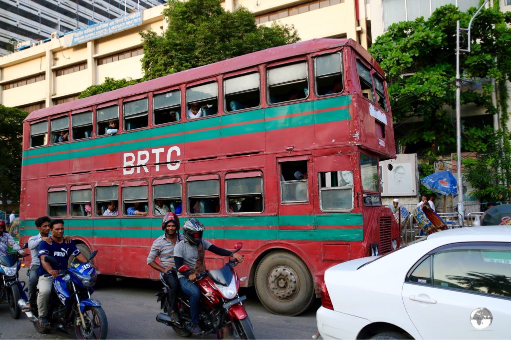 No – it’s not London! Very old and beaten, red, double-decker buses ply the streets of Dhaka.