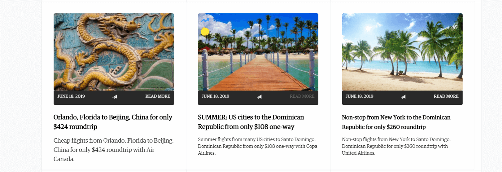 Deals displayed on the Secret Flying website.