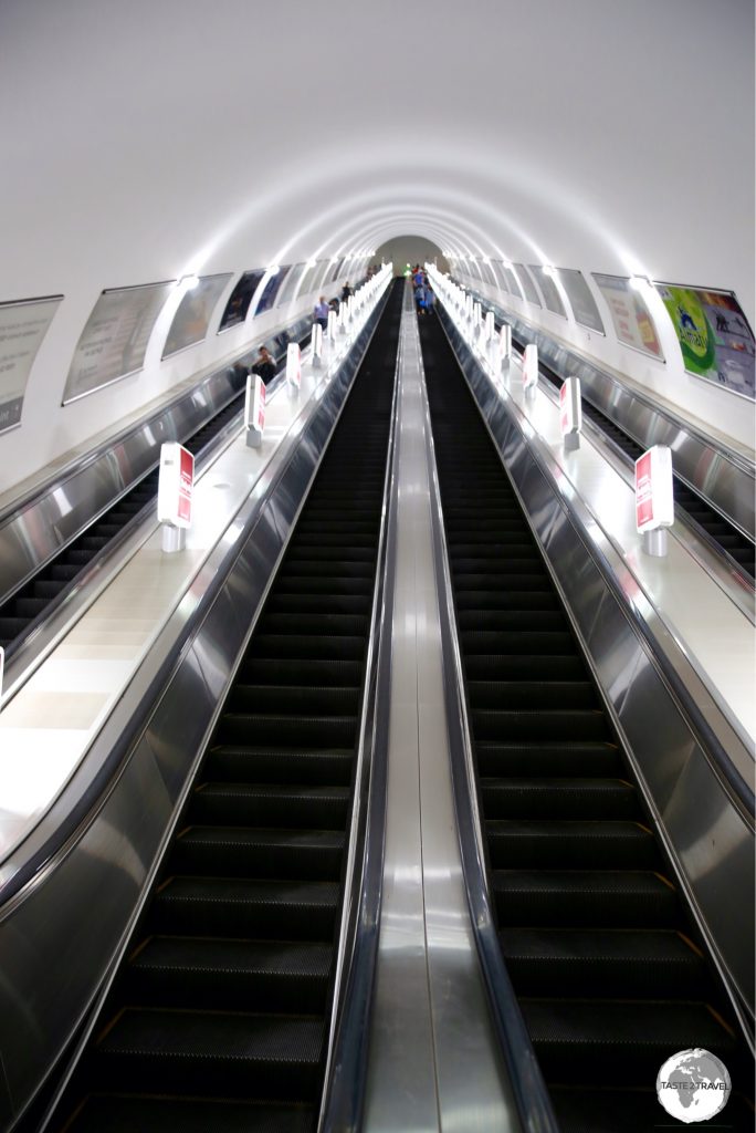 The incredibly long escalators on the Almaty metro.