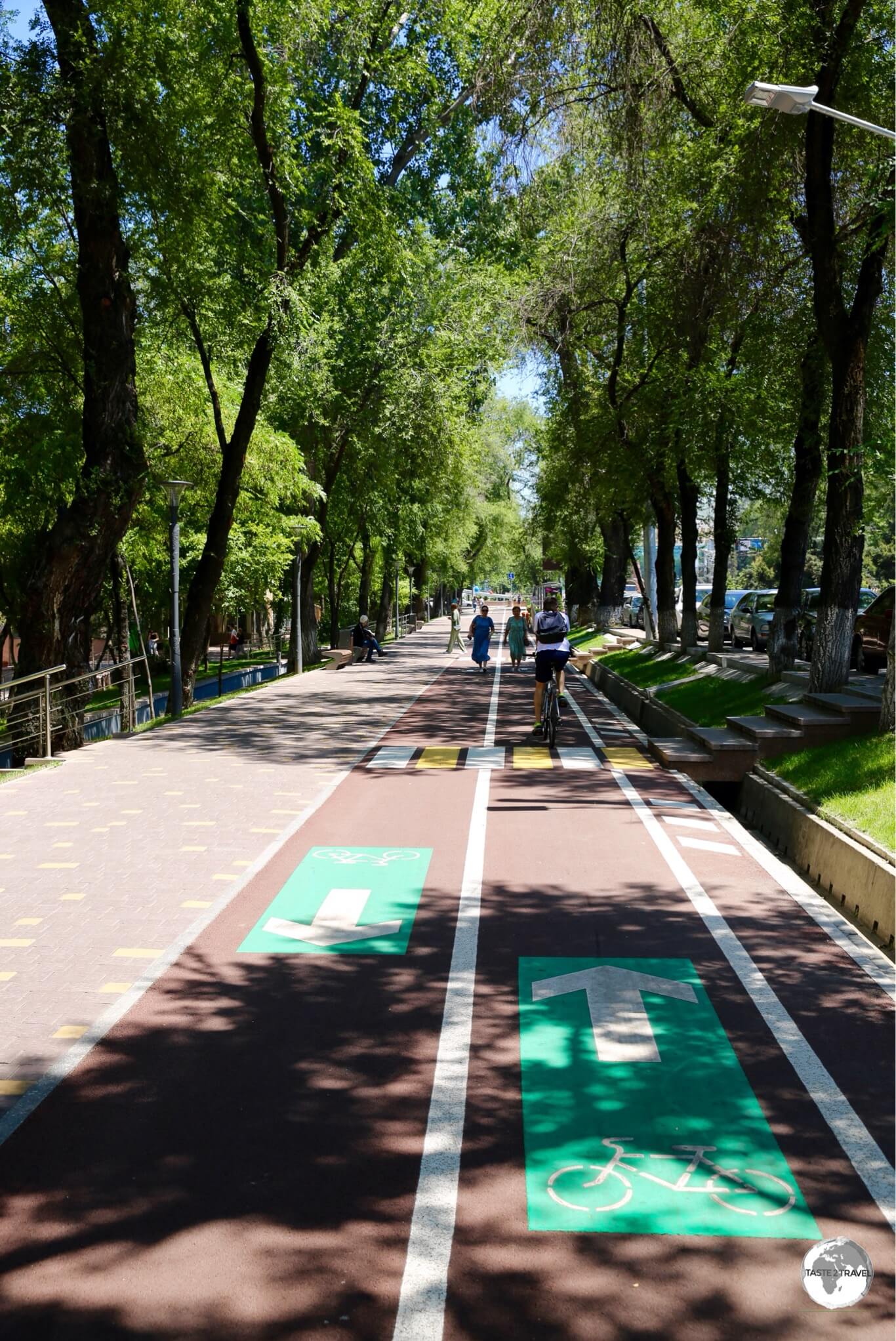 The flat and shady cycle lane which runs the length of Abay avenue.