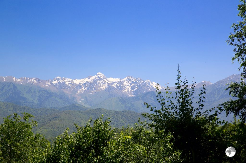 A panoramic view of the Tian Shan mountains from Kok Tobe.