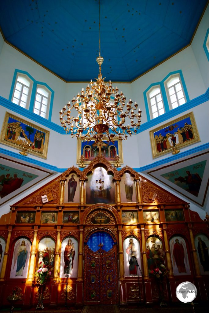 Interior of the Holy Trinity Cathedral in Karakol.