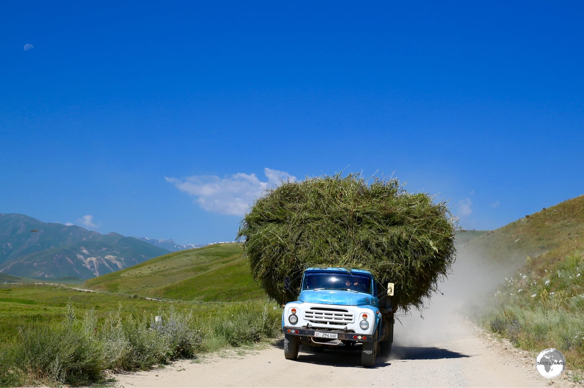 A truck loaded with hay outside of Kazarman.