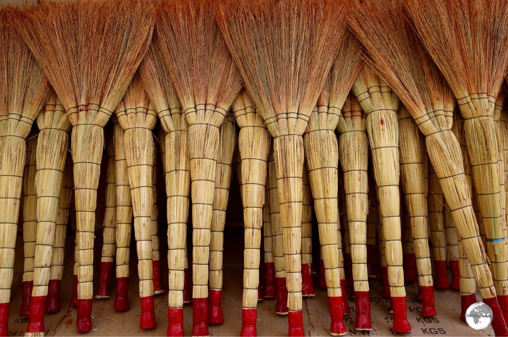 Handmade brooms for sale at the sprawling Osh bazaar.