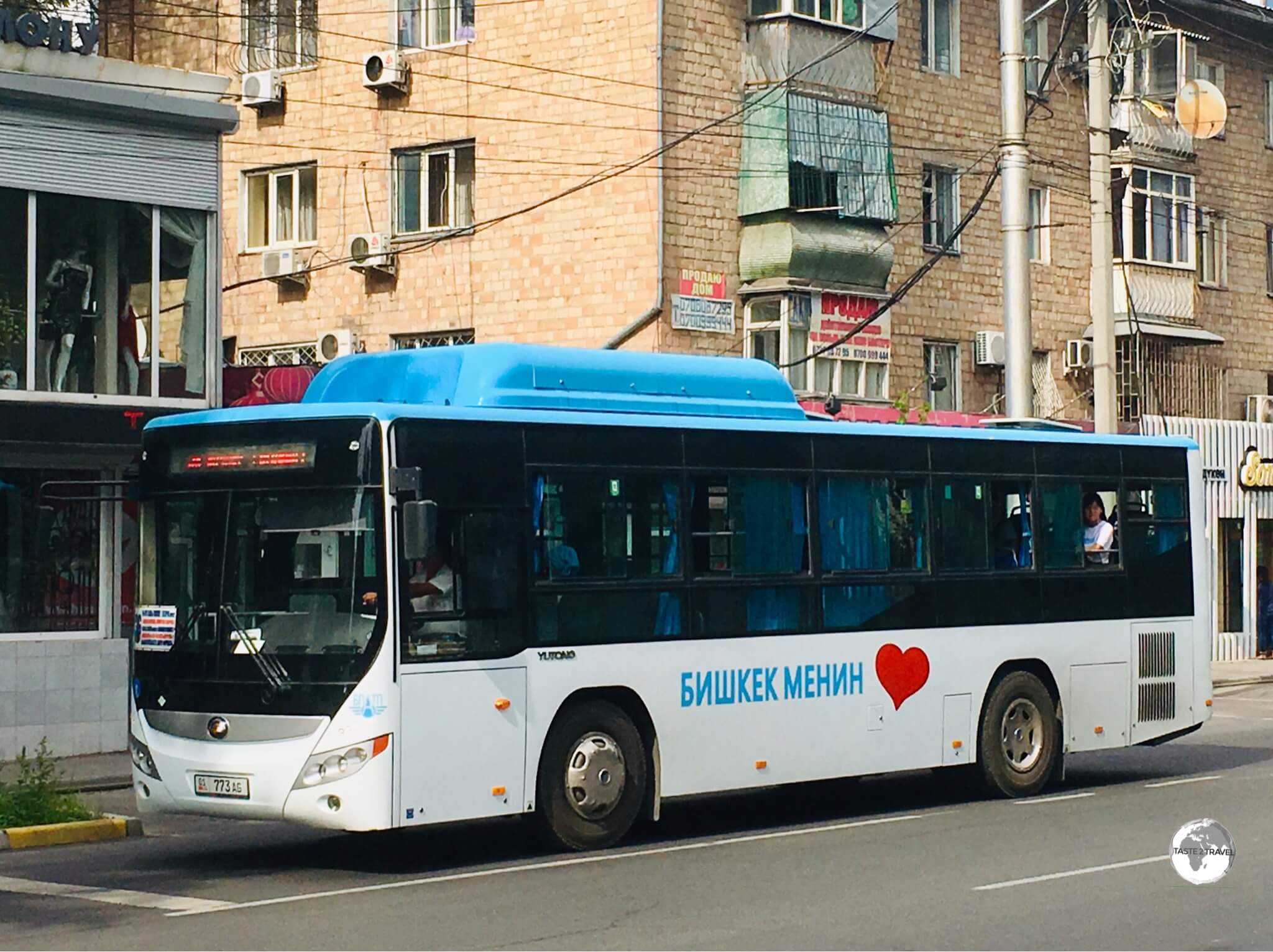 A bus in downtown Bishkek.