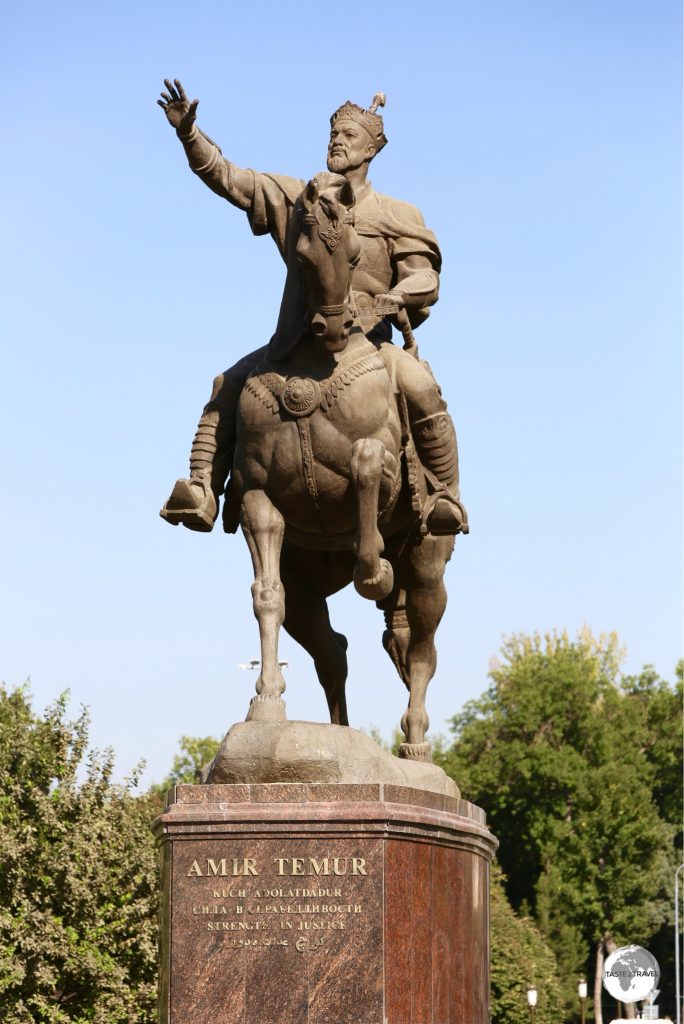 A statue of Amir Timur which is located in the park opposite the museum.