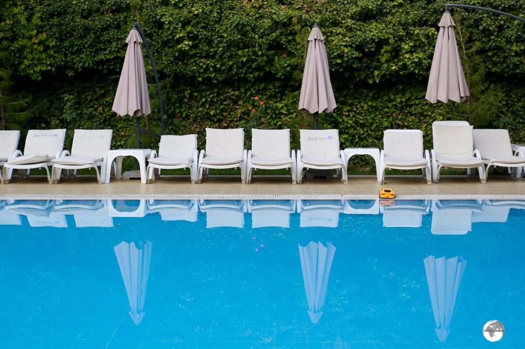The pool at the Radisson Blu hotel is the perfect place to relax after a day of exploring Tashkent.