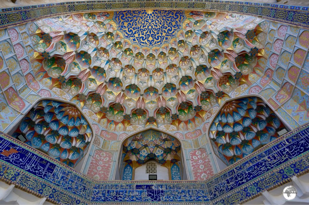The incredibly ornate entrance to the Miri-Arab Madrasah, Bukhara.