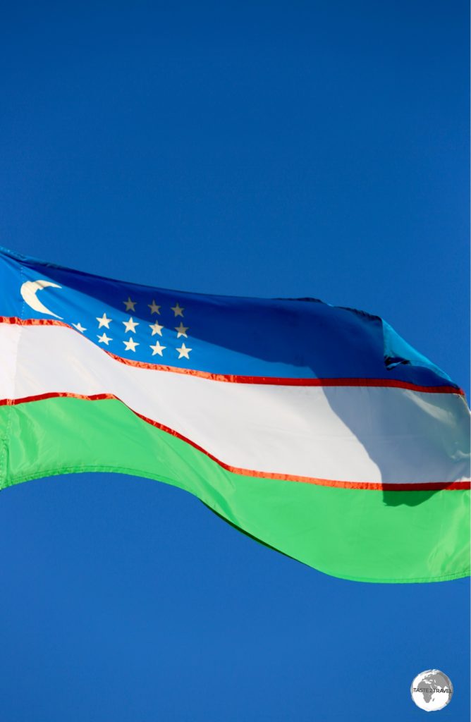 The flag of Uzbekistan flying in Khiva.