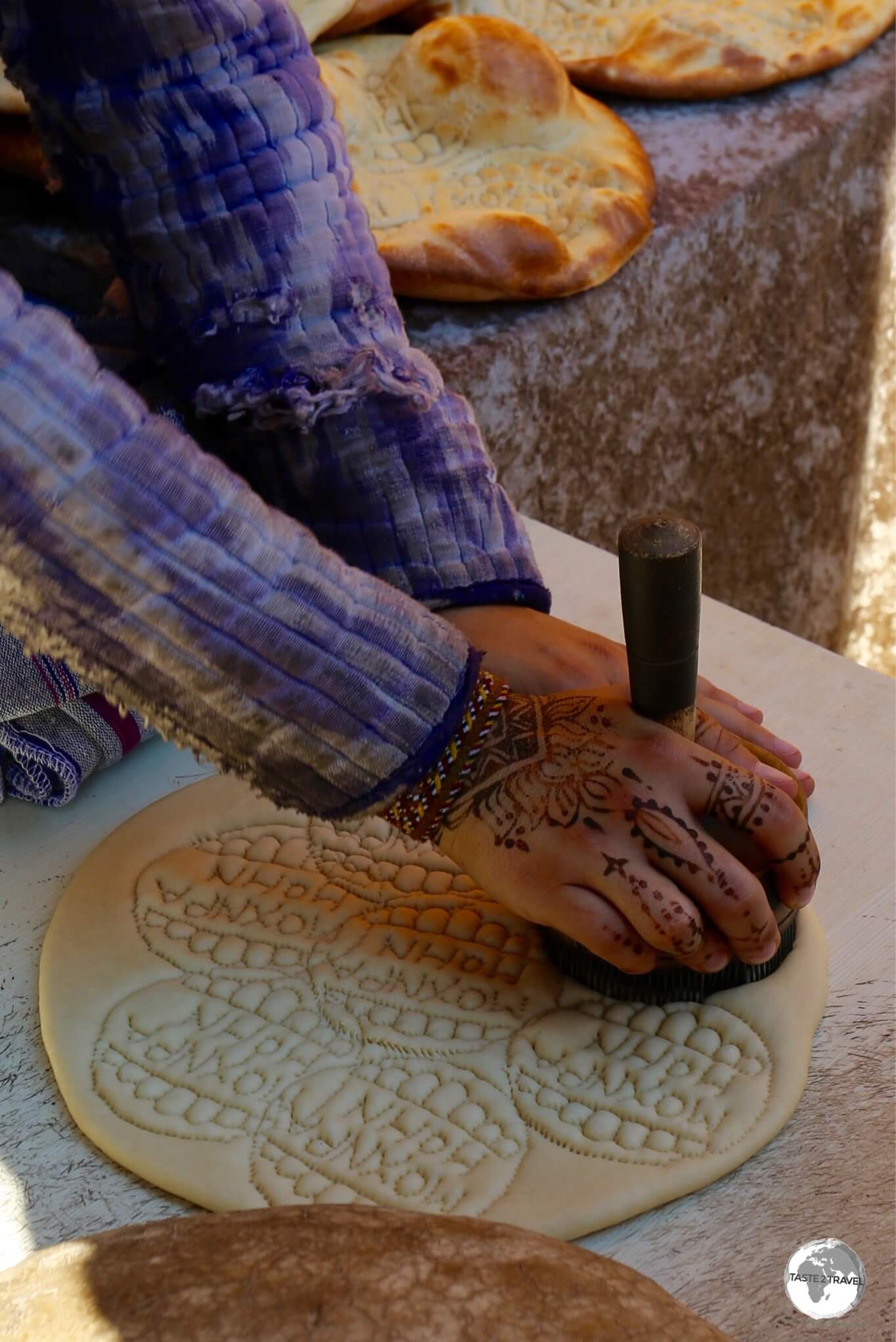 Dating from the days of the Silk Road, 'Khiva bread' is always rolled flat and stamped before being baked in a clay oven.