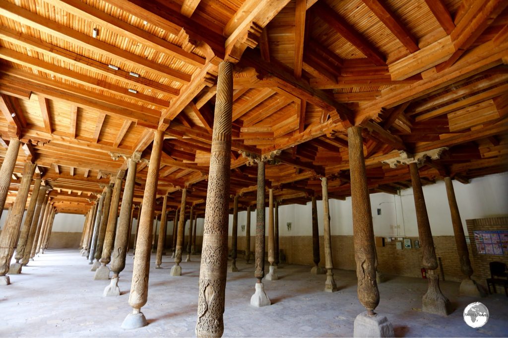 Just some of the 218 wooden columns which support the wooden roof of the Juma Mosque in Khiva.