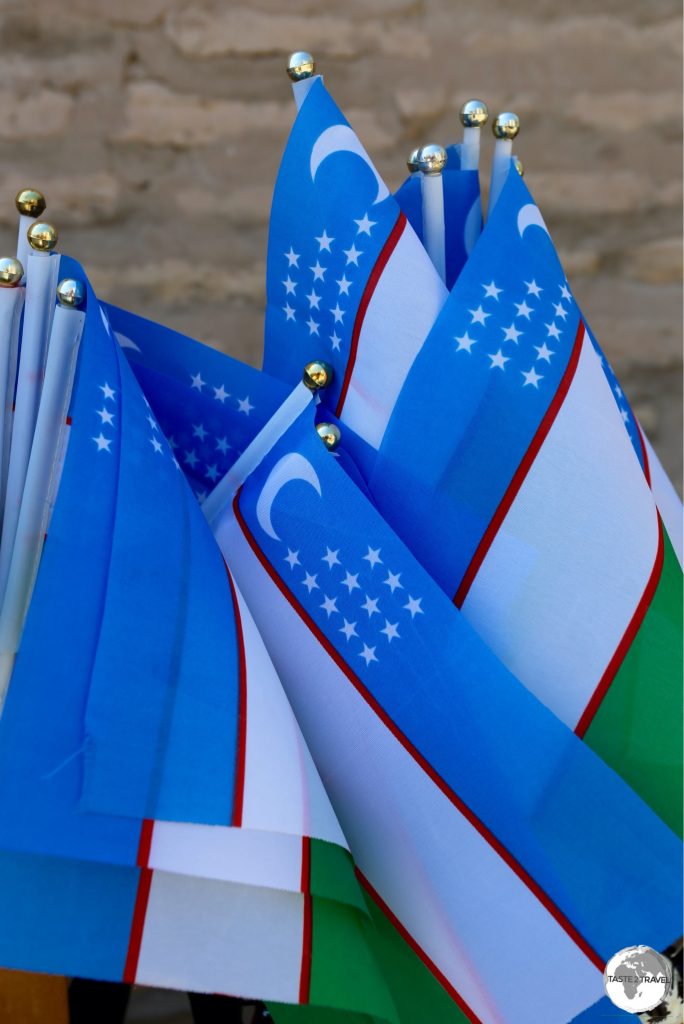 Uzbekistan flags for sale in Khiva.