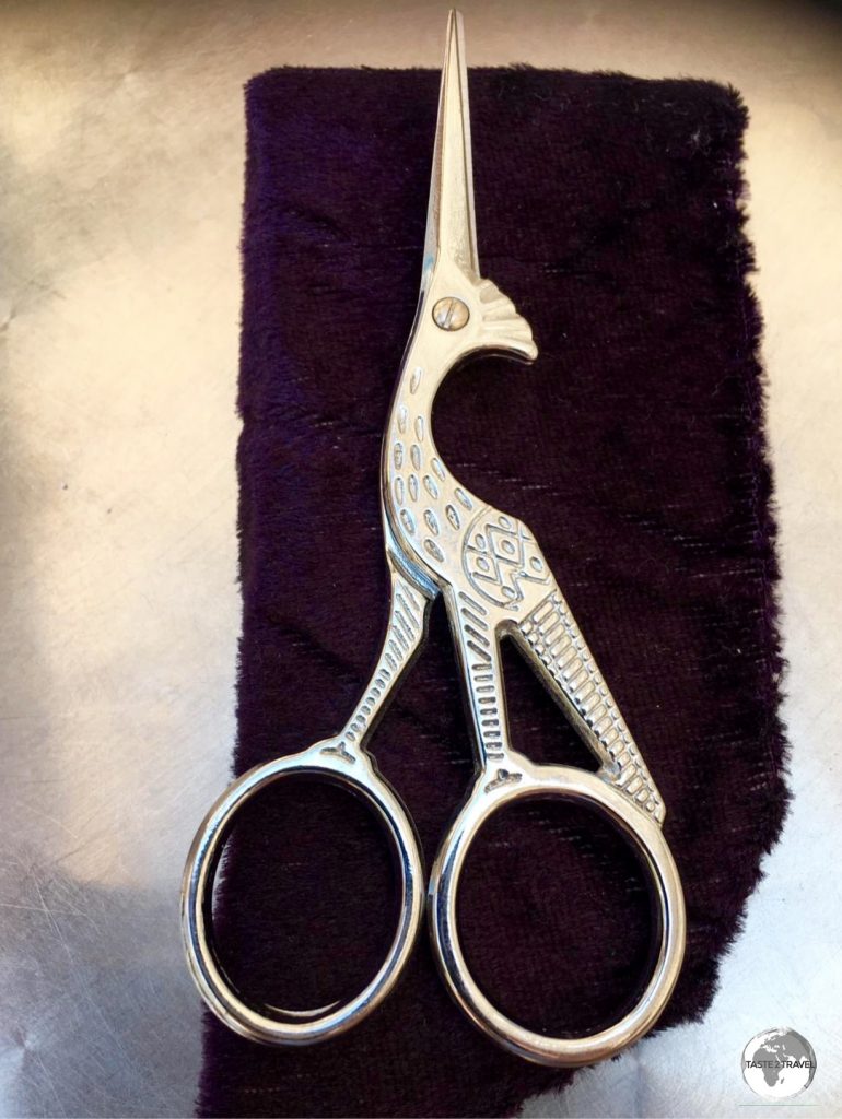 A pair of Stork scissors which I purchased, a beautiful and practical souvenir of Bukhara.