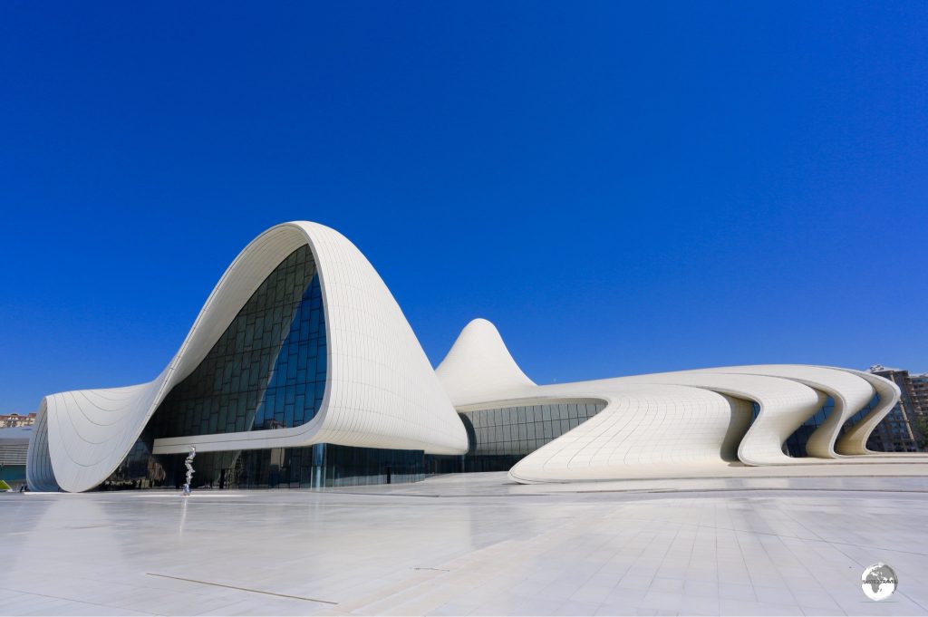 The jaw-droppingly beautiful, and totally original, Heydar Aliyev Centre was designed by Zaha Hadid.