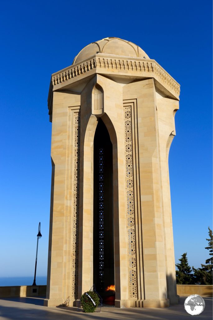 The Eternal Flame Memorial at Highland park which overlooks Baku.