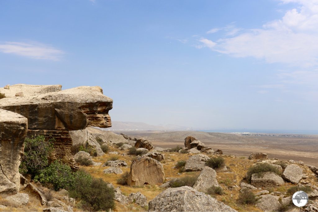 The Gobustan Petroglyph Reserve is set on an escarpment overlooking the Caspian Sea.