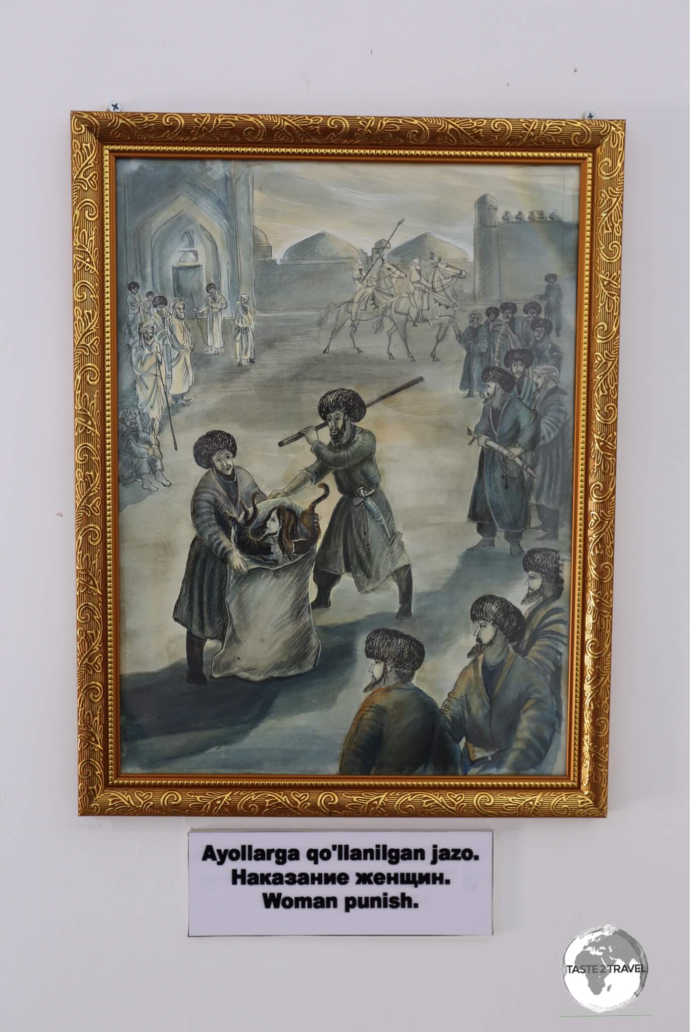 A painting showing a form of torture for woman in medieval Khiva.