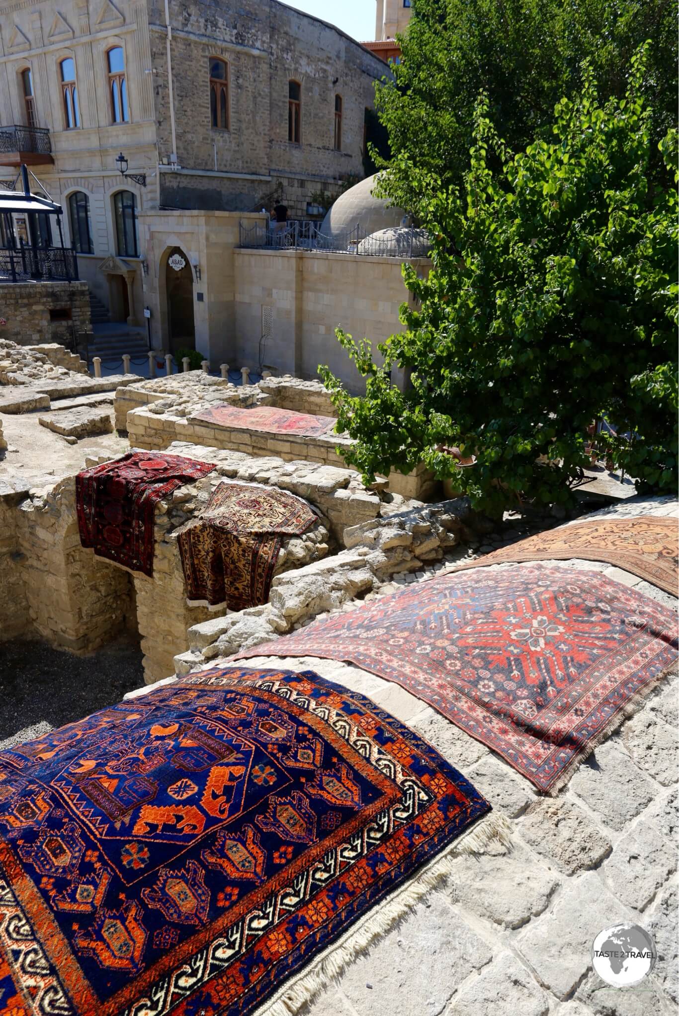 Rugs for sale in the old town of Baku.