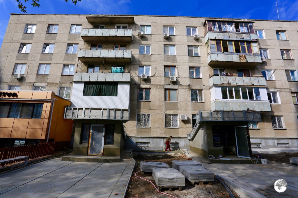 Most residents of Tiraspol still live in drab, Soviet-era apartments, some of which are undergoing cosmetic renovation.