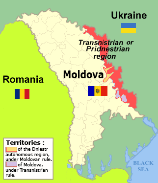 Transnistria Travel Guide: A regional map showing the thin slither of territory which is the breakaway 'Republic of Transnistria'.