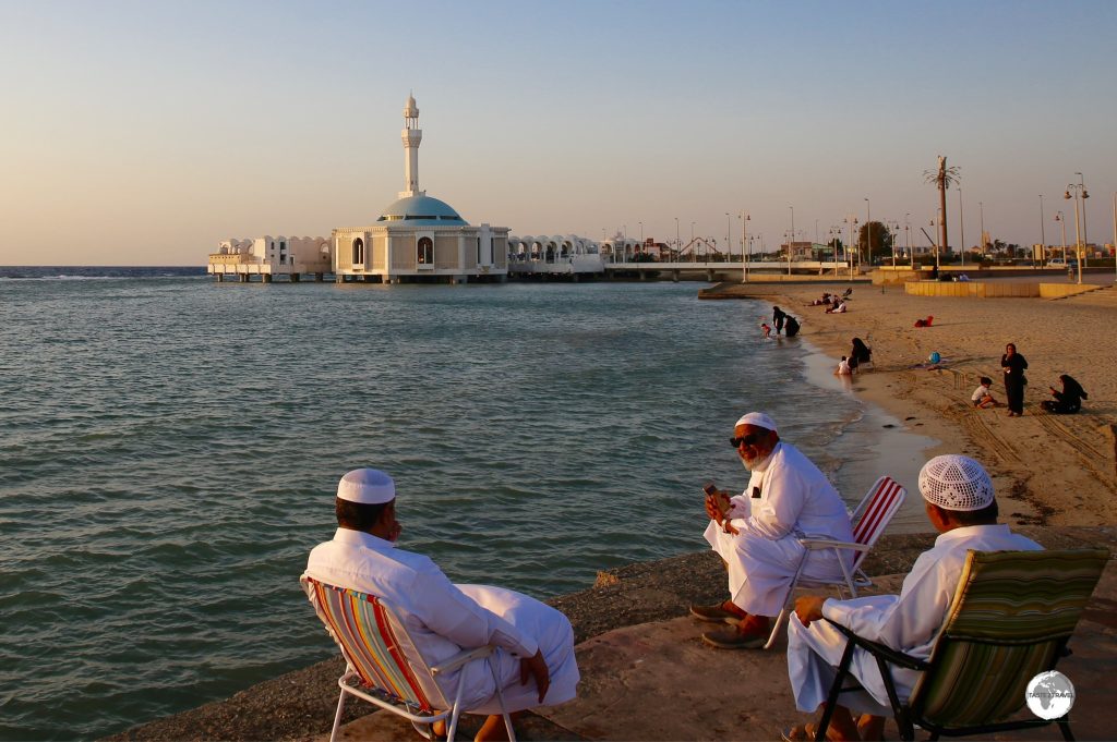 Locals enjoying a Red Sea sunset near the Floating mosque.