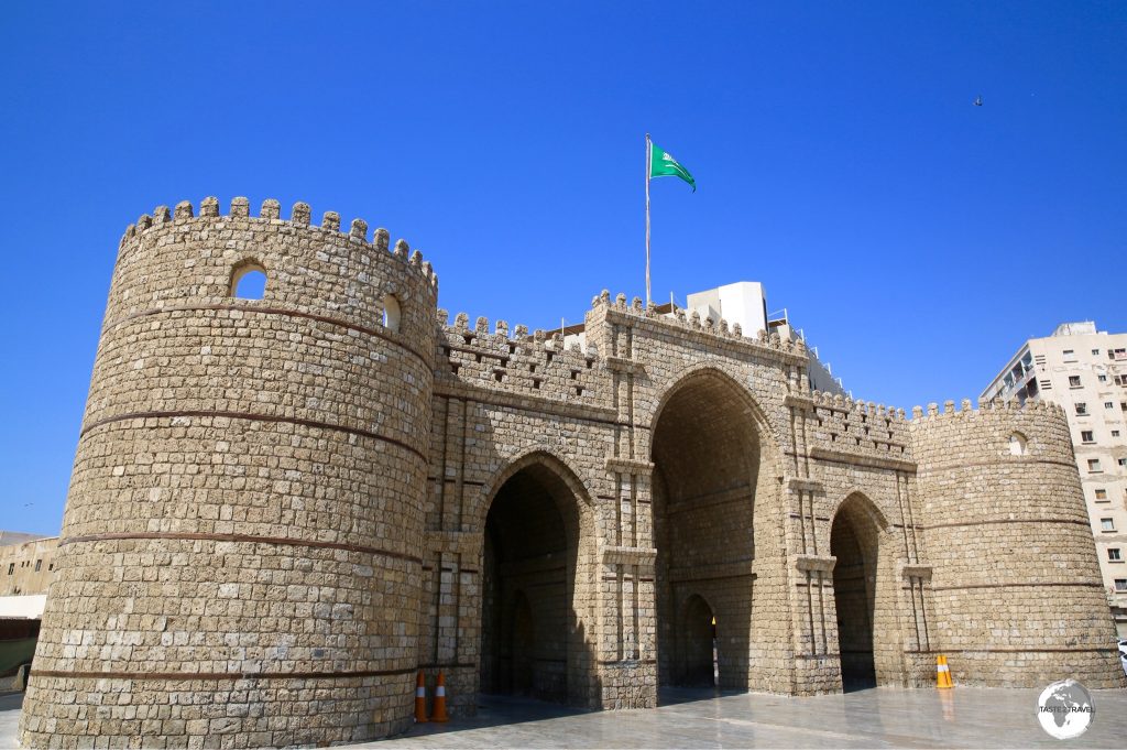 One of the gates of Al-Balad, Bab Makkah (Mecca gate) marks the start of the road to the holy city of Mecca.