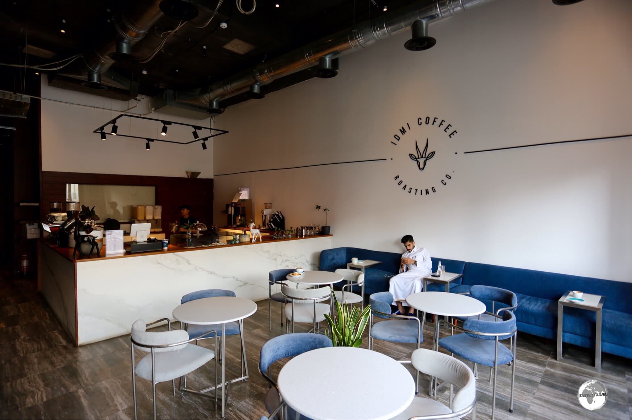 A rare, quiet moment, at the IDMI Coffee Roasting Company in Riyadh.