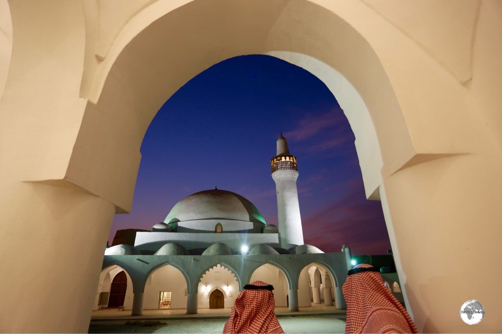 Worshippers view the Al-Qubba mosque at Ibrahim Palace in Al Hofuf.