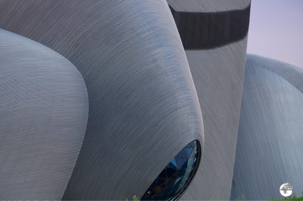 The different buildings of the King Abdulaziz Centre for World Culture are wrapped in 350-km of steel piping.