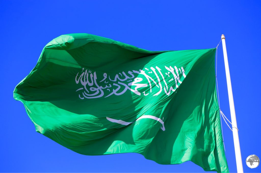 The flag of Saudi Arabia is always double-sided so that the ‘shahada’ reads correctly, from right to left, from either side.