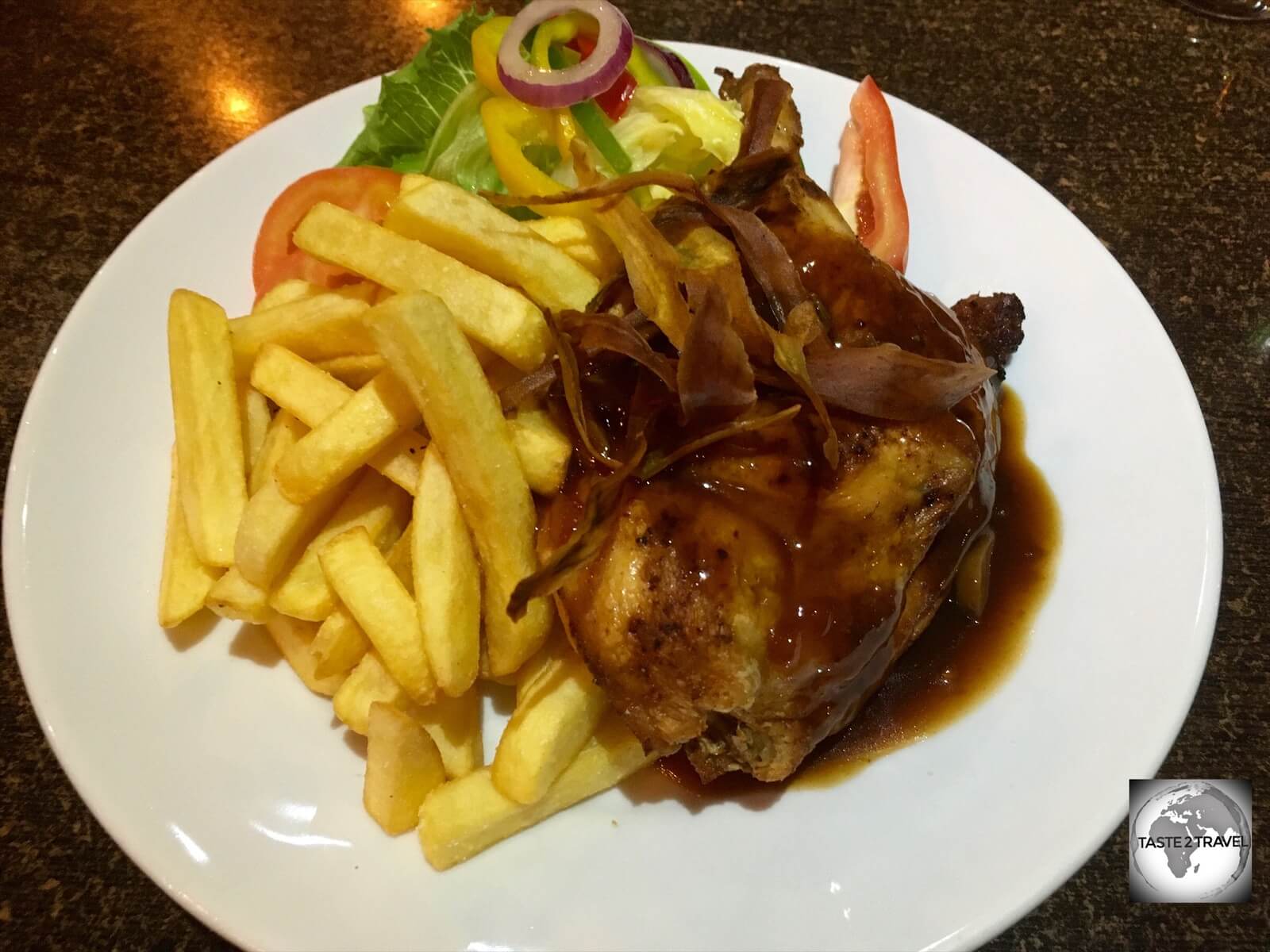 Roast chicken and chips at the Holiday Inn.