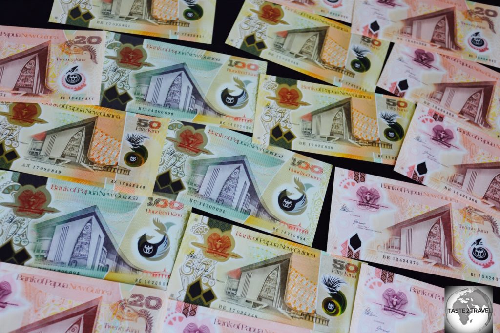 The polymer banknotes of Papua New Guinea are printed in Australia with the colours of the PNG notes roughly matching the colours of the corresponding Australian notes.
