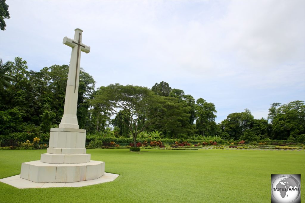 A memorial marker at the Lae War Cemetery.