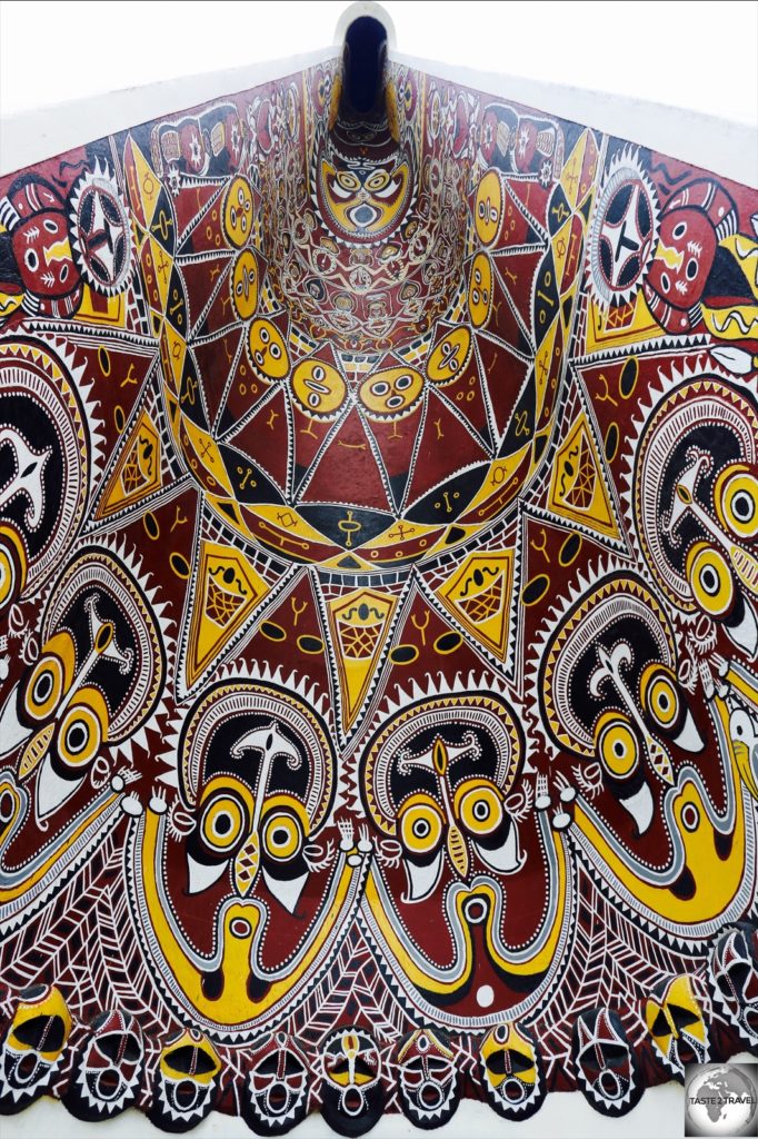 The towering entrance portal to St. Mary’s cathedral in Port Moresby.