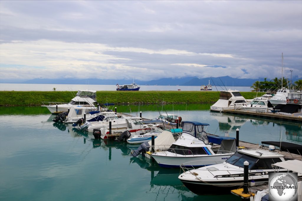 The serene view from the deck of the Lae Yacht Club.