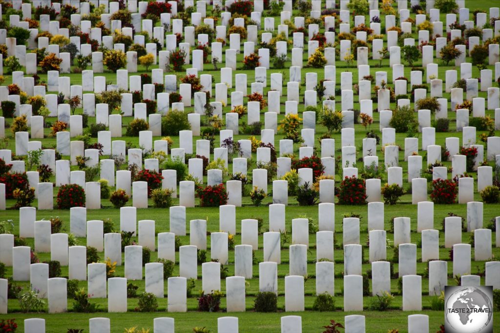 All gravestones are made from polished white marble.